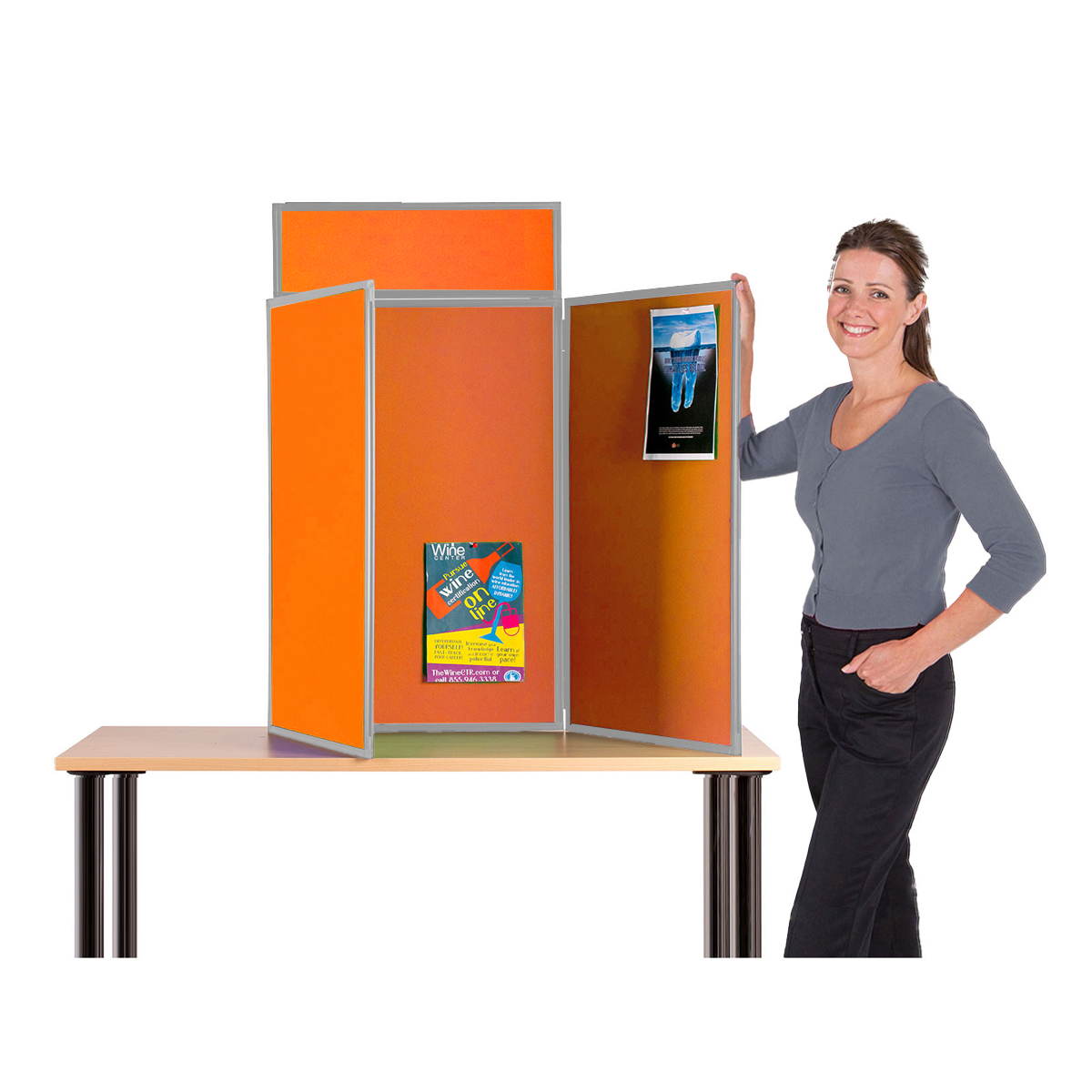 Portrait Table Top Folding Display System with Plastic Grey Frame