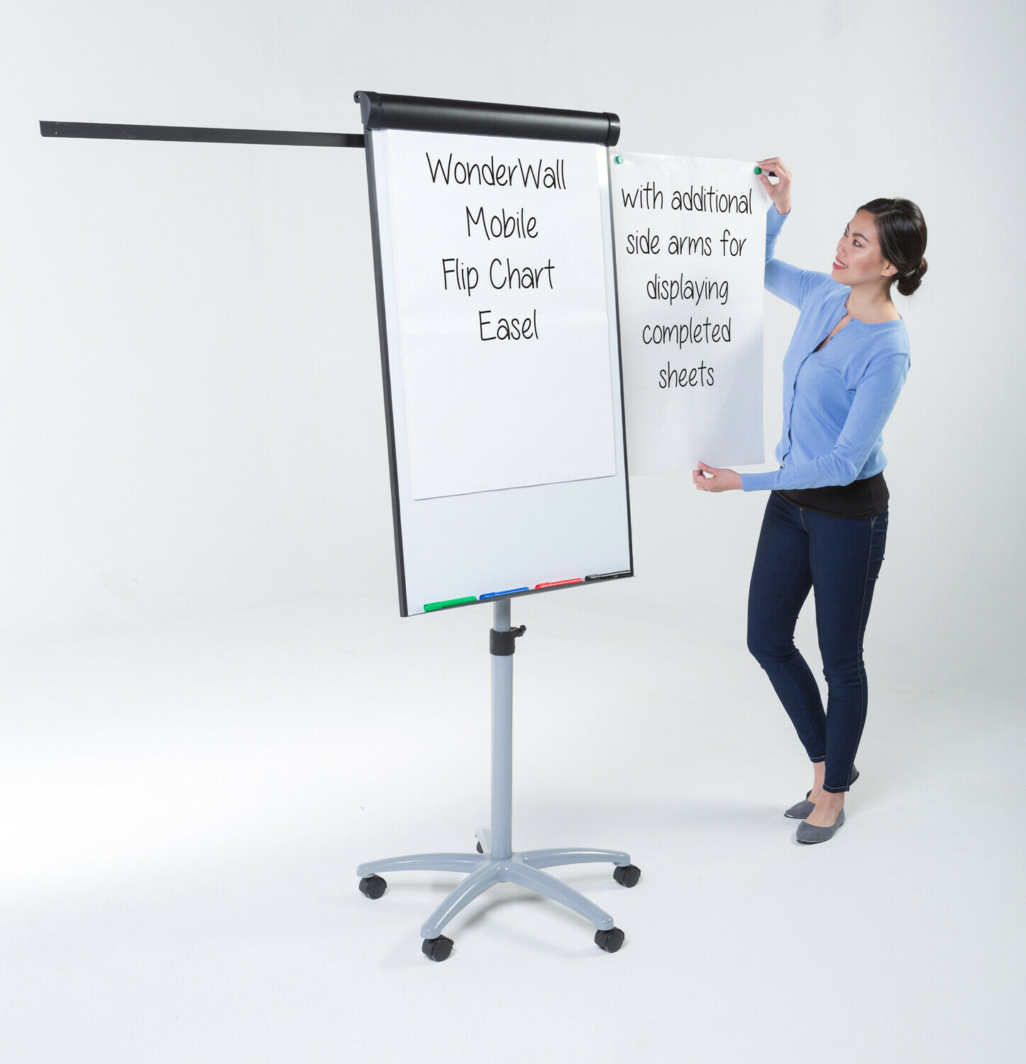 Mobile Magnetic Flipchart Easel with 2 extended arms