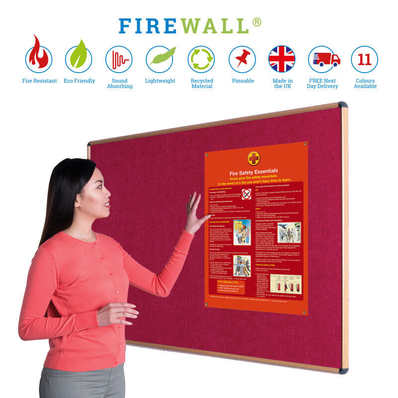 Firewall® Premier Noticeboard with Wood Effect Frame