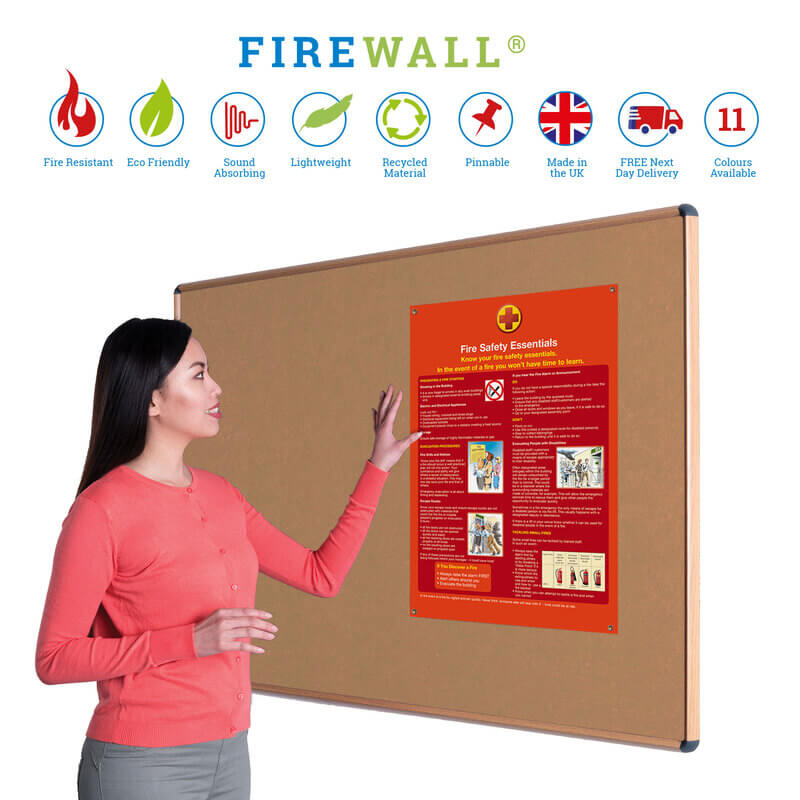 Firewall® Premier Noticeboard with Wood Effect Frame