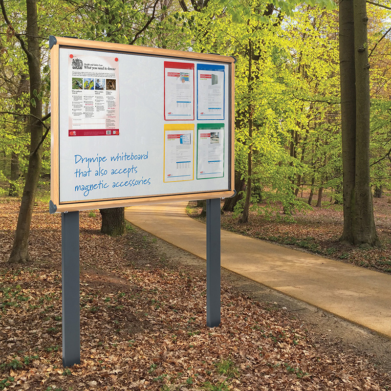 Post mounted Outdoor Lockable Noticeboard/Magnetic Whiteboard with Aluminium Frame