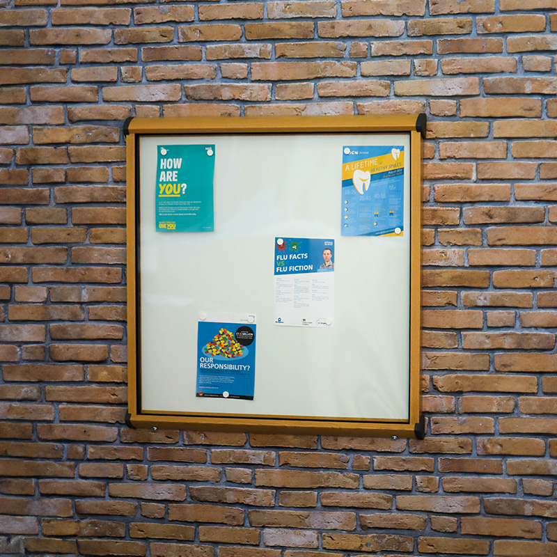 Outdoor Lockable Magnetic Whiteboard with  Light Oak Effect Aluminium Frame  